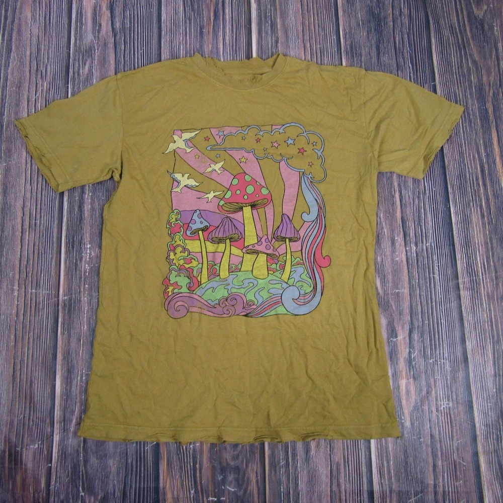Psychedelic Mushrooms Shirt Mens Medium Olive Green Graphic American Highway